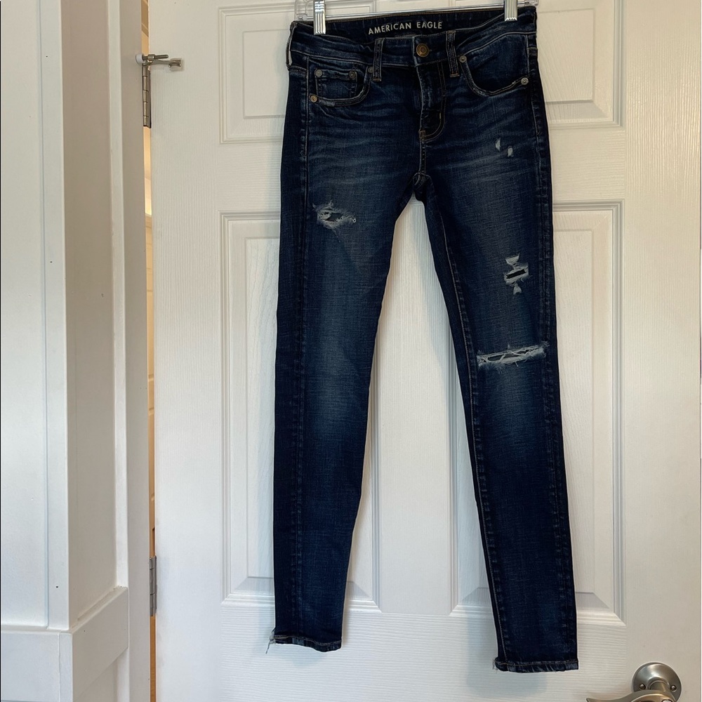 American Eagle Dark Wash Distressed Jeggings
